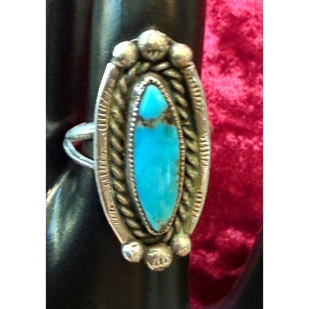 Vintage Turquoise & Sterling Silver Ring Size 7 Tested Sterling Handmade Native